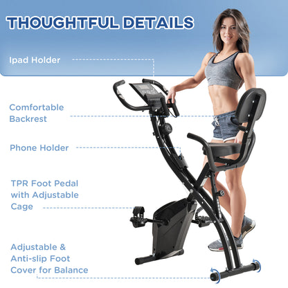 HOMCOM -in-1 Folding Exercise Bike with 8-Level Magnetic Resistance, Arm Resistance Band, Pulse Sensor, Black