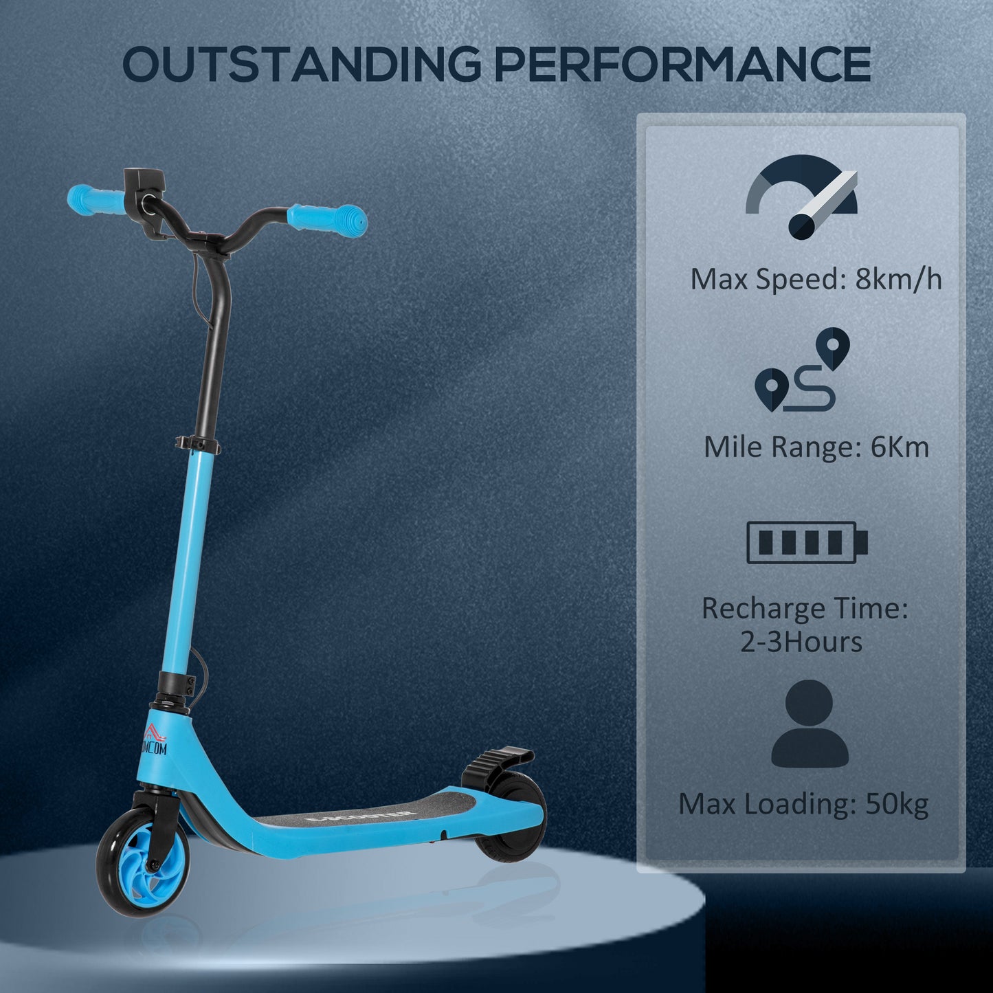 HOMCOM lectric Scooter, 120W Motor E-Scooter with Battery Display, Adjustable Height, Rear Brake for Ages 6+ Years - Blue