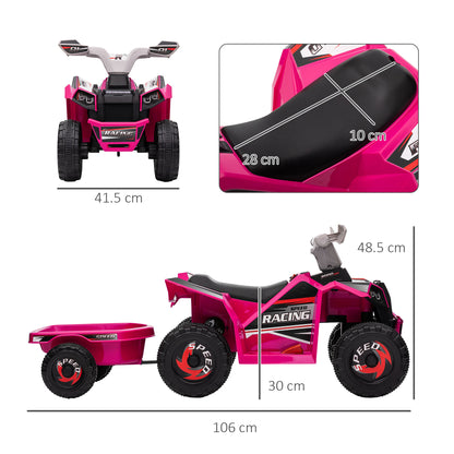 HOMCOM V Quad Bike with Back Trailer, Wear-Resistant Wheels, for Ages 18-36 Months, Pink