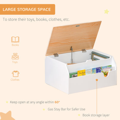 HOMCOM ooden Kids Toy Box Children Storage Chest Organiser Book Slot Safety Hinge Playroom Furniture White