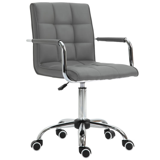 Vinsetto PU Leather Home Office Desk Chair, Computer Chair with Mid Back, Arm, Swivel Wheels, Adjustable Height, Grey