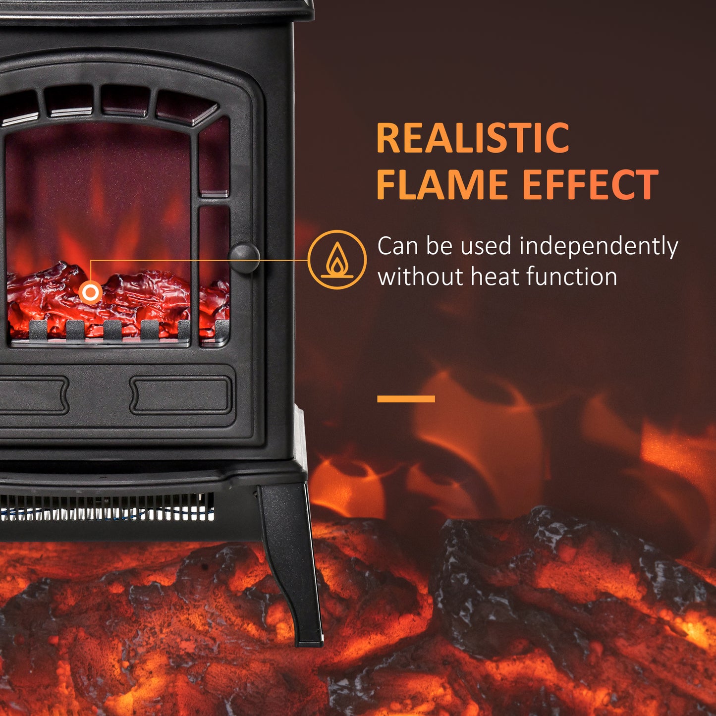 HOMCOM ree standing Electric Fireplace Stove, Fireplace Heater with Realistic Flame Effect, Overheat Safety Protection, 1000W/2000W, Black