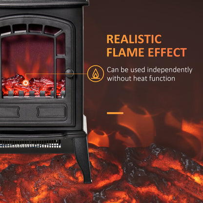 HOMCOM ree standing Electric Fireplace Stove, Fireplace Heater with Realistic Flame Effect, Overheat Safety Protection, 1000W/2000W, Black