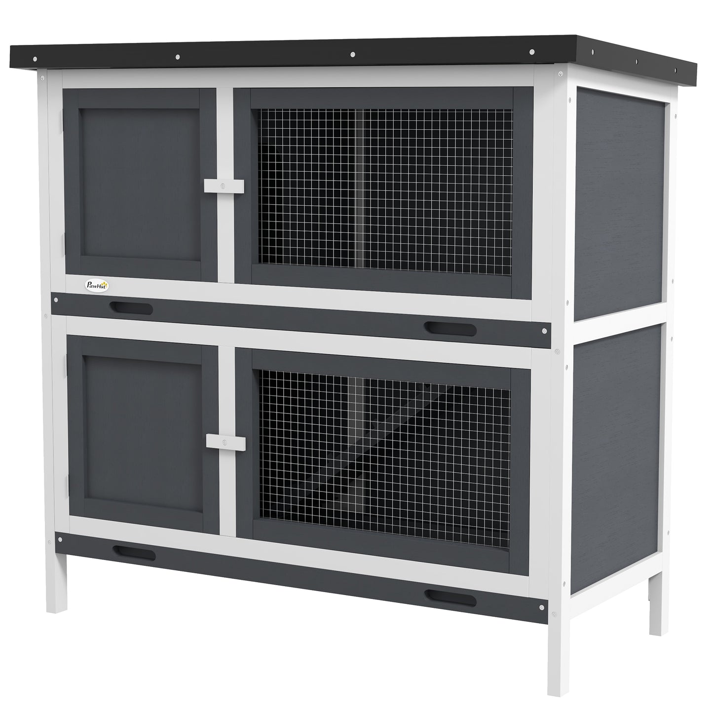 PawHut Double Decker Rabbit Hutch 2 Tier Guinea Pig House Pet Cage Outdoor with Sliding-out Tray, 100 x 47 x 91cm, Grey