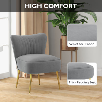 HOMCOM et of 2 Accent Chairs, Upholstered Living Room Chairs with Gold Tone Steel Legs, Wingback Armless Chairs, Grey