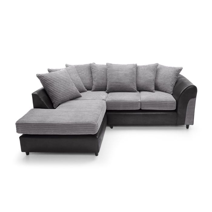 Harley Cord Fabric Corner Sofa - Black-Left Facing