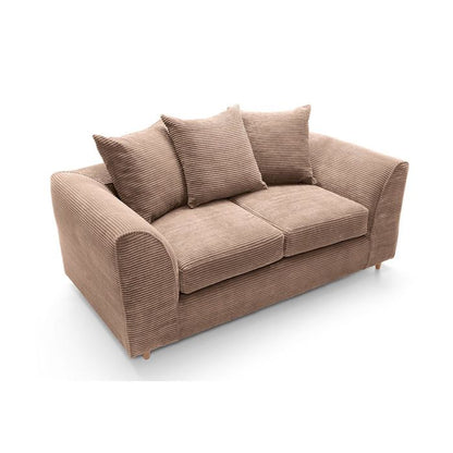 FURCO Brown Jumbo Cord 2-Seater Sofa with Comfort Cushions and Solid Wood Frame