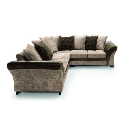 Faro Modern Style Crushed Chenille Fabric Corner Sofa - Brown