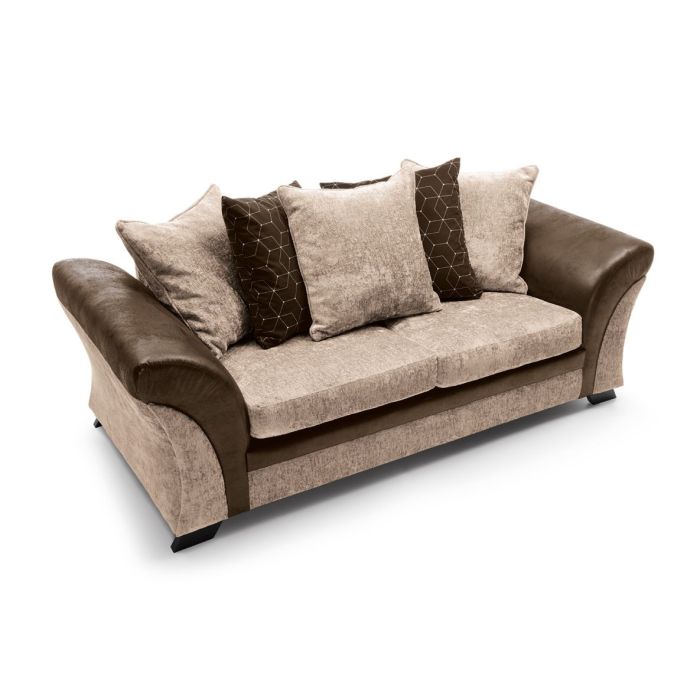 Faro Modern Style Crushed Chenille 3 Seater Sofa - Brown Fabric