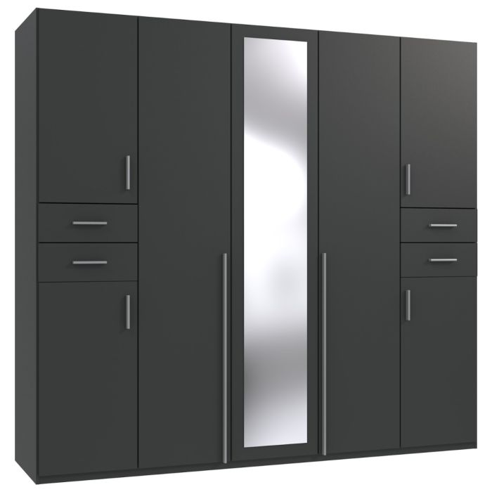 Fenton 5 Door Wardrobe with 4 Drawers in Graphite Grey| Spacious & Contemporary | Furco