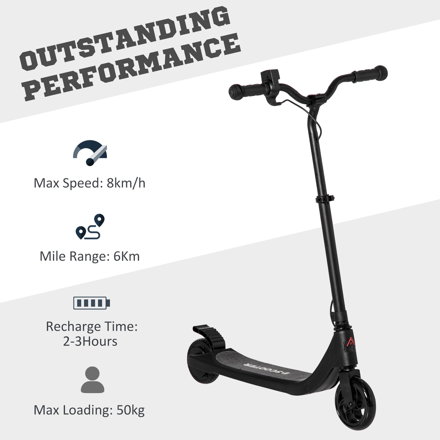 HOMCOM lectric Scooter, 120W Motor E-Scooter with Battery Display, Adjustable Height, Rear Brake for Ages 6+ Years - Black