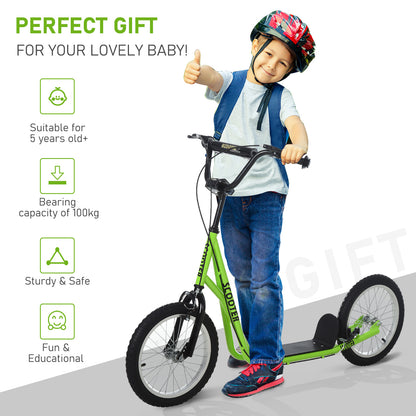 HOMCOM ick Scooters for Kids with Adjustable Height, Anti-Slip Deck, Dual Brakes, Rubber Tyres, for Boys and Girls Aged 5+ Years Old - Green