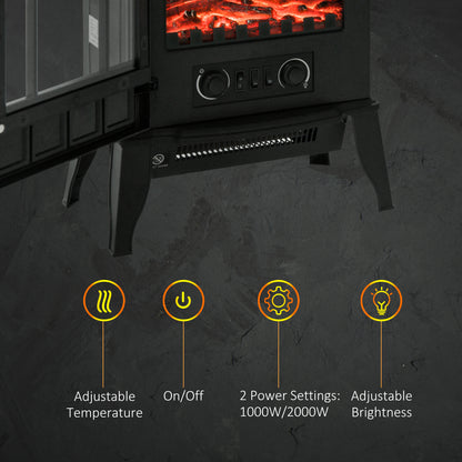 HOMCOM reestanding Electric Fireplace, Electric Stove Heater with LED Flame Effect, Overheating Safety System, 1000W/2000W Black