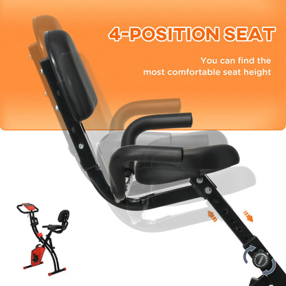 HOMCOM -in-1 Folding Exercise Bike with 8-Level Magnetic Resistance, Arm Resistance Band, Pulse Sensor, Red