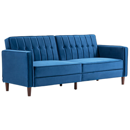 HOMCOM Velvet-Feel 3 Seater Sofabed - Blue