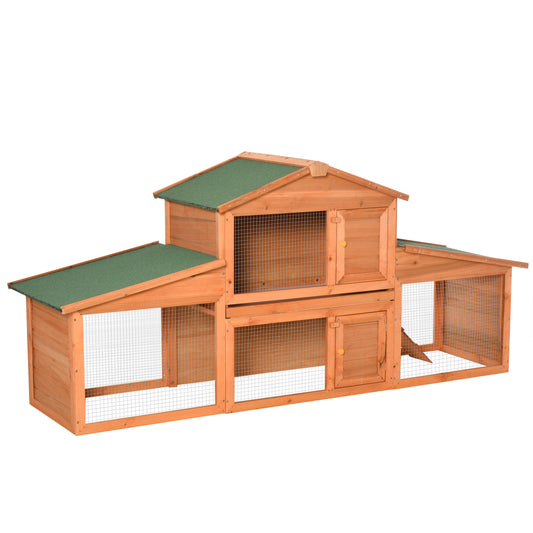 PawHut Large Rabbit Hutch Outdoor, Guinea Pig Hutch, Wooden Small Animal House, with Rabbit Run, 215 x 63 x 97 cm