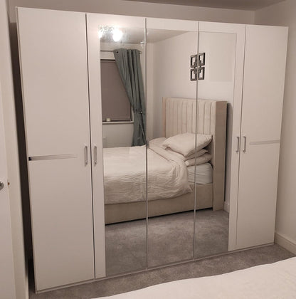 Annabelle White 5 Door Mirrored Wardrobe | Timeless Elegance