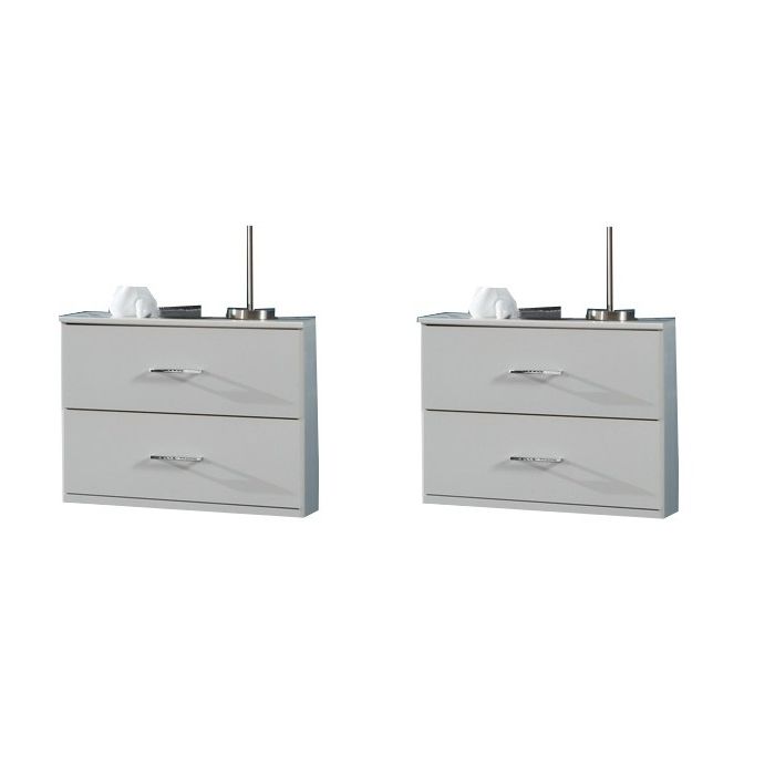 Madeira 2 Drawer Bedside Chest Pair x2 - White