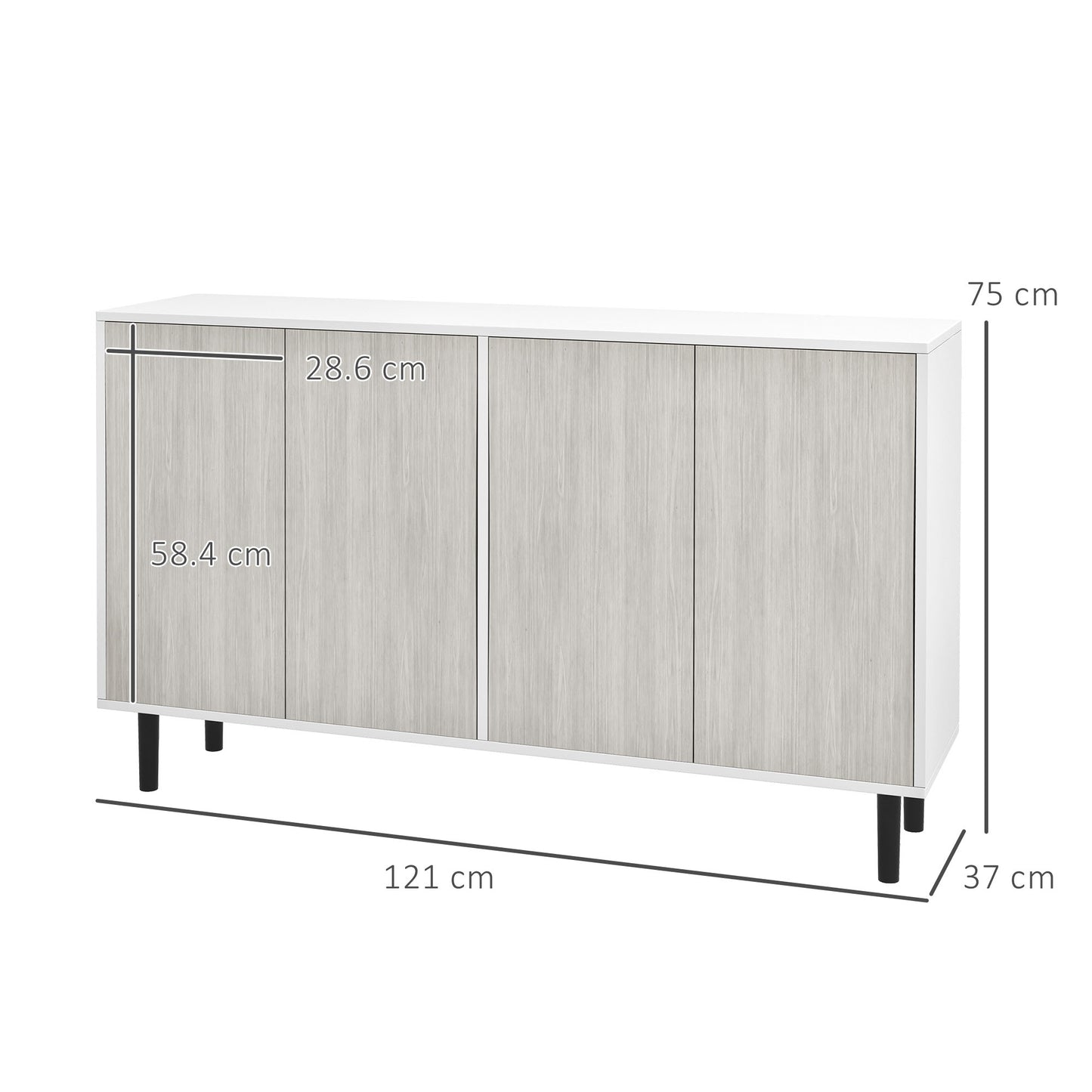 HOMCOM itchen Sideboard Storage Cabinet for Living Room with Adjustable Shelves 4 Doors and Pine Wood Legs White