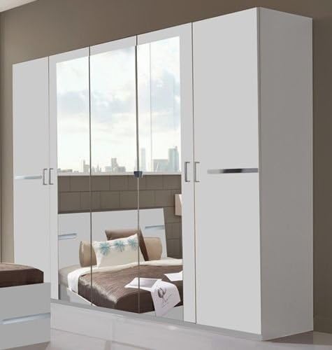 Annabelle White 5 Door Mirrored Wardrobe | Timeless Elegance