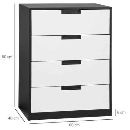 HOMCOM rawer Chest, 4-Drawer Storage Cabinet Organiser for Bedroom, Living Room, 60cmx40cmx80cm, White and Black