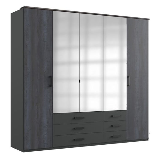 Bodden 5 Door Wardrobe | Digi Steel Front | Graphite Carcase | Modern Edge