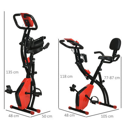 HOMCOM -in-1 Folding Exercise Bike with 8-Level Magnetic Resistance, Arm Resistance Band, Pulse Sensor, Red