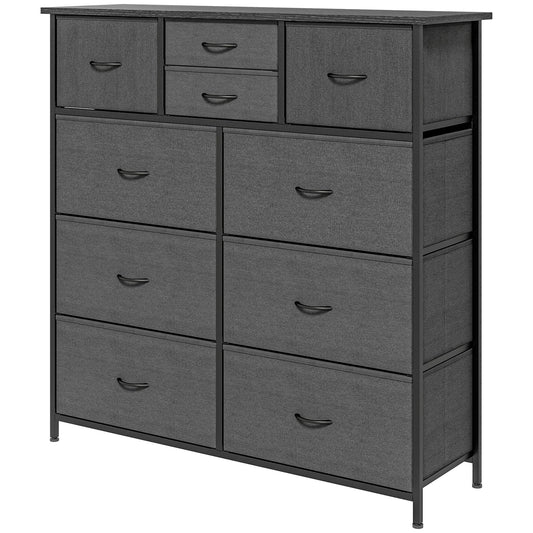 HOMCOM edroom Chest of Drawers, 10 Drawer Dresser with Foldable Fabric Drawers and Steel Frame, Black