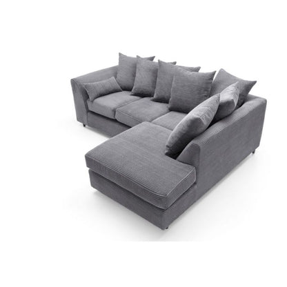 FURCO Grey Cord Chenille Chaise Corner Sofa - Right Facing, Modern Design