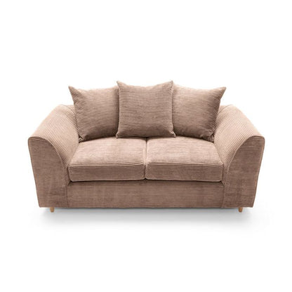 FURCO Brown Jumbo Cord 2-Seater Sofa with Comfort Cushions and Solid Wood Frame