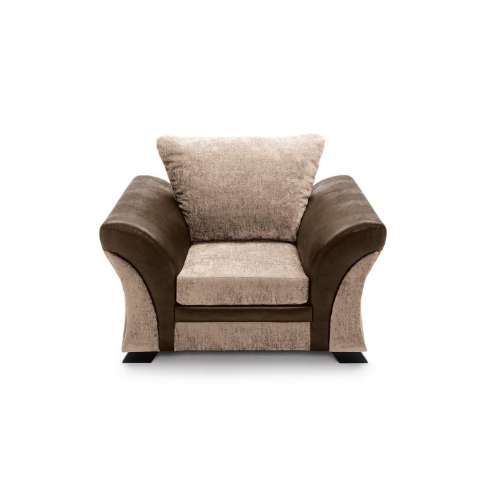 Farrow Crushed Chenille Armchair with Scrolled Arms - Brown Upholstery