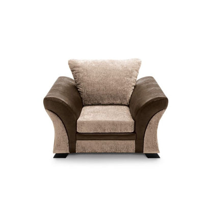 Farrow Crushed Chenille Armchair with Scrolled Arms - Brown Upholstery