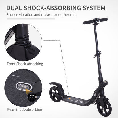 HOMCOM olding Kick Scooter Hight-Adjustable Urban Scooter w/ Rear Brake, Double Shock Absorption System & 2 Big Wheels, For 14+ Teens Adult, Black