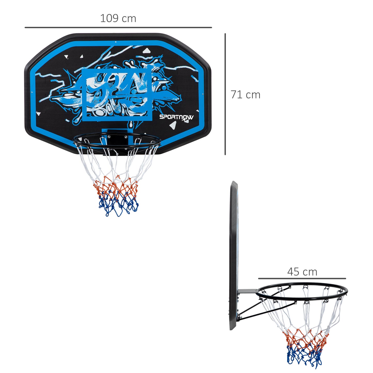 SPORTNOW Wall Mounted Basketball Hoop, Mini Basketball Hoop and Backboard Set for Teenagers and Adults, Outdoors and Indoors Door and Wall Use, Blue and White