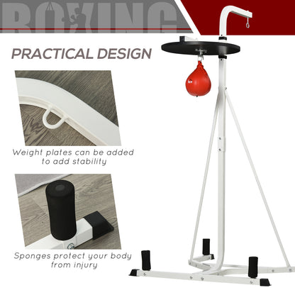 HOMCOM 70-190cm Freestanding Boxing Punch Bag Hanger & Speed Ball Station Platform Hanging Frame Home Gym, White