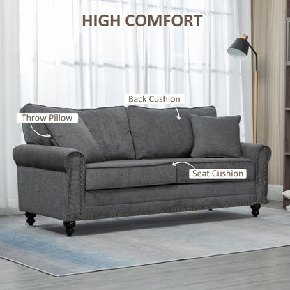 HOMCOM 3 Seater Sofa for Living Room, Fabric Sofa with Felt Mats, Cushions and Pillows, Grey