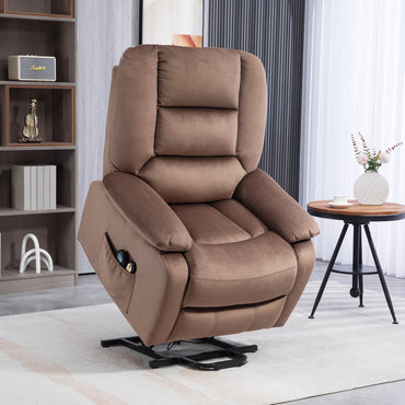 HOMCOM elvet-Feel Electric Lift-and-Recline Massage Armchair, with Remote - Brown