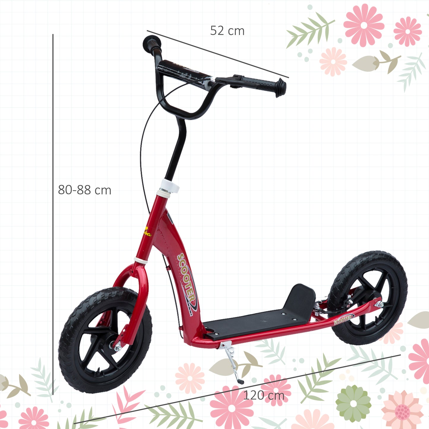 HOMCOM een Push Scooter Kids Children Stunt Scooter w/ 12" EVA Tyres, Red