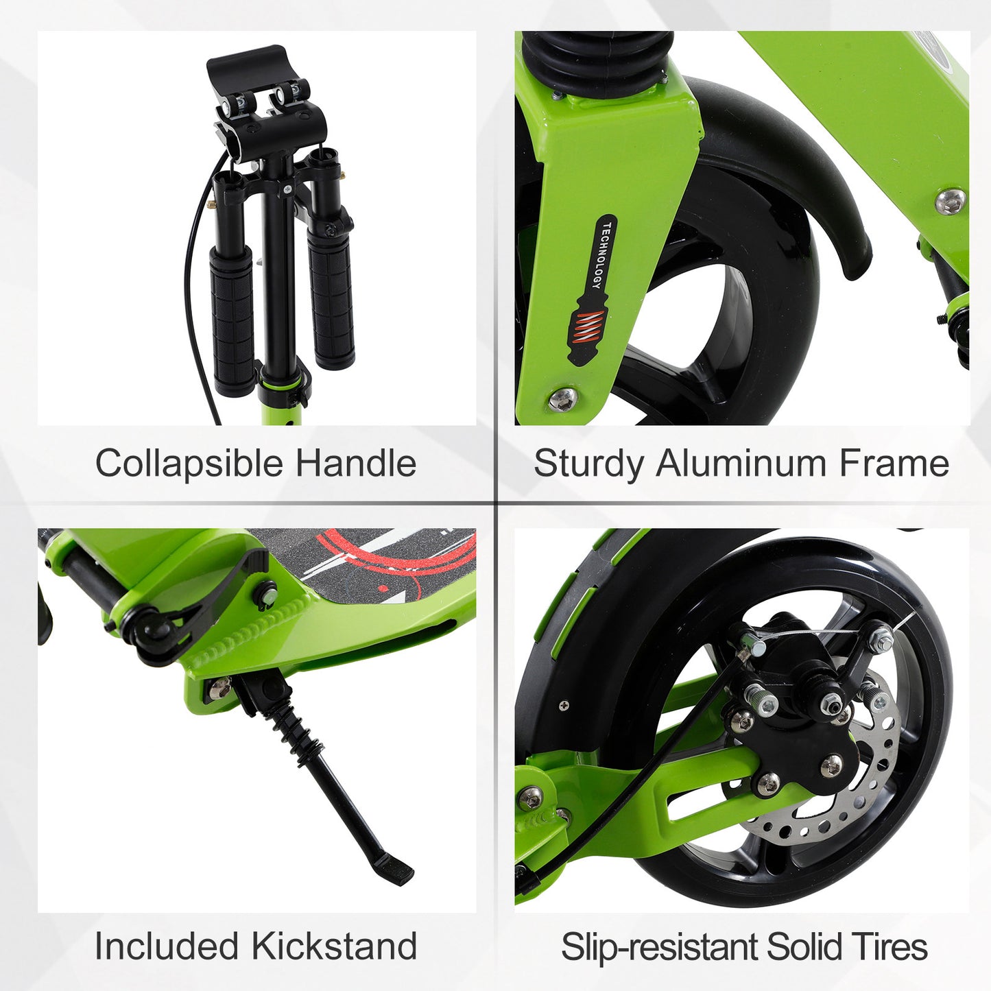 HOMCOM ick Scooter, Folding 2 Wheel Scooter for 14+ Teens Adults, with Dual Brake System, Dual Suspension, 230mm Big Wheels, 3 Adjustable Handlebar, up to 100KG, Green