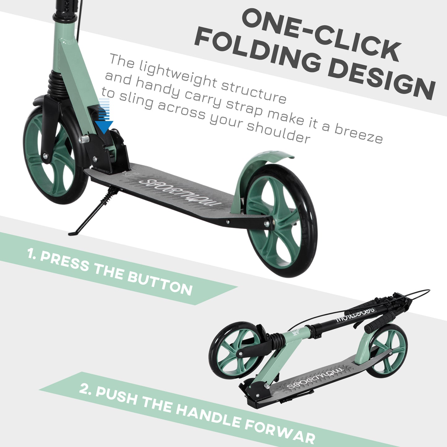 HOMCOM ne-click Folding Kick Scooter for 14+ w/ Adjustable Handlebar, Push Scooter with Kickstand, Dual Brake System, Shock Absorber, 200mm Wheels & ABEC-9 Bearings