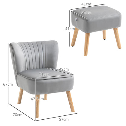 HOMCOM elvet Accent Chair Occasional Tub Seat Padding Curved Back with Ottoman Wood Frame Legs Home Furniture Light Grey