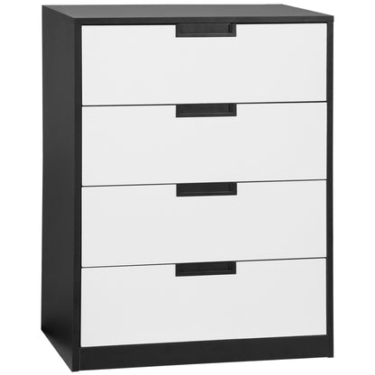 HOMCOM rawer Chest, 4-Drawer Storage Cabinet Organiser for Bedroom, Living Room, 60cmx40cmx80cm, White and Black