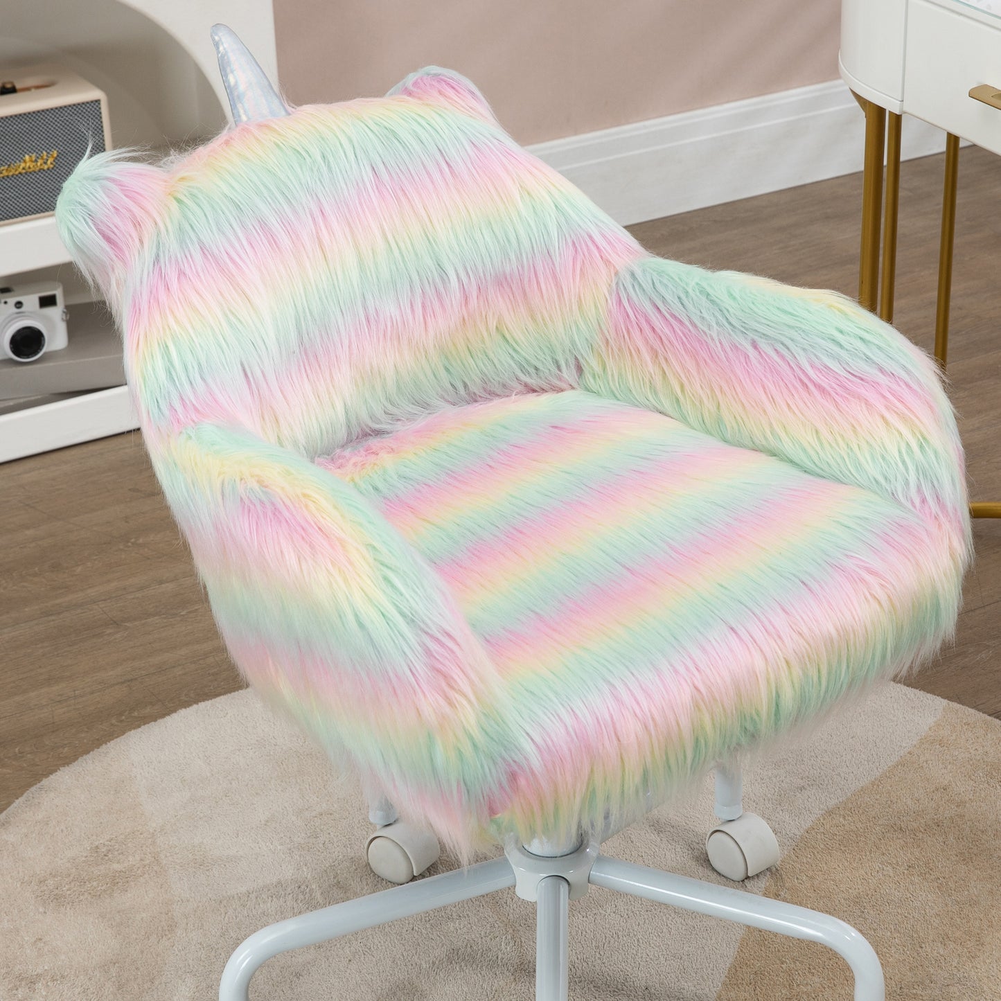 Vinsetto Unicorn Home Office Chair, Height Adjustable Fluffy Desk Chair with Armrests and Swivel Wheels, Colourful