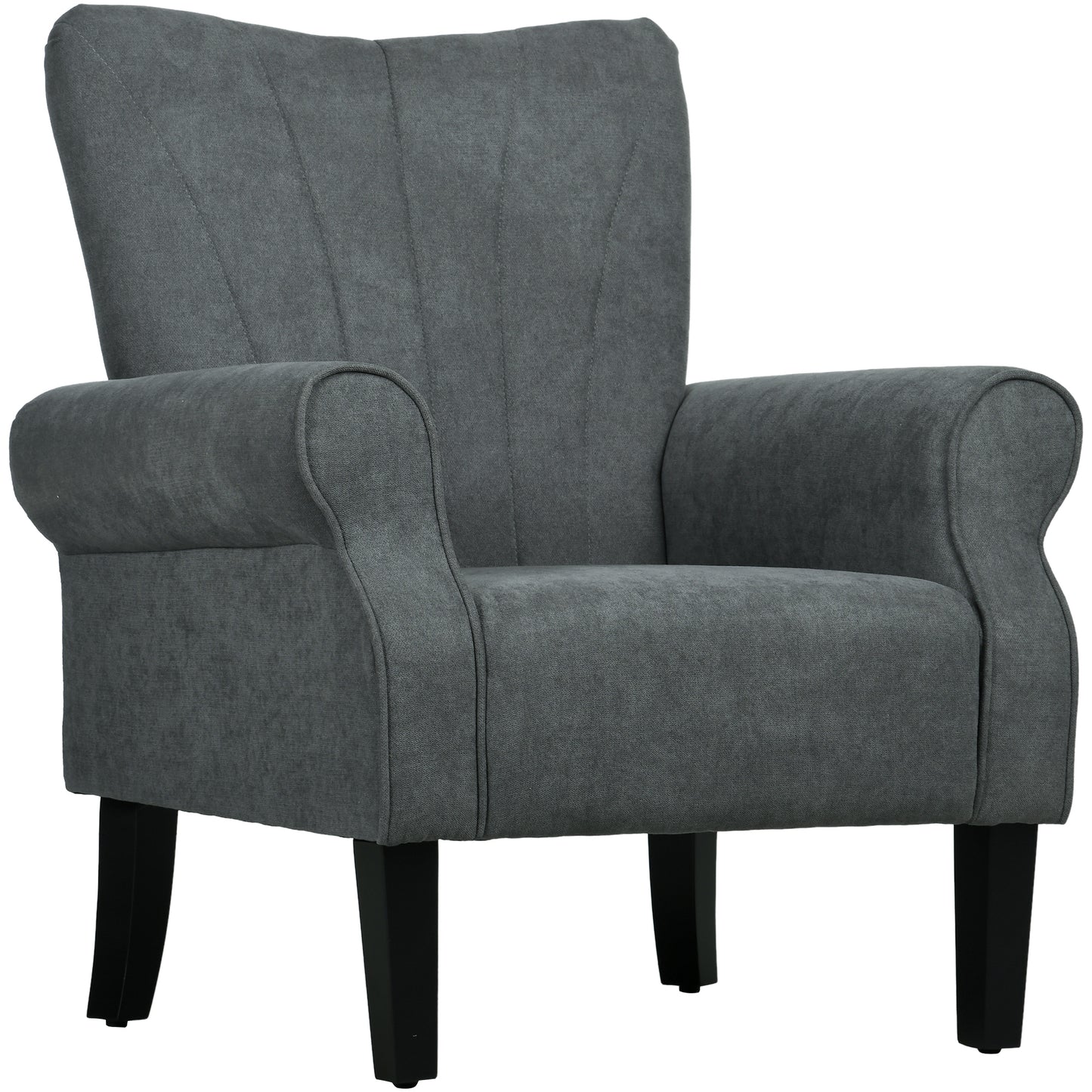 HOMCOM pholstered Accent Chair with High Back, Rolled Arms and Wood Legs, Soft Thick Padded Armchair, Grey