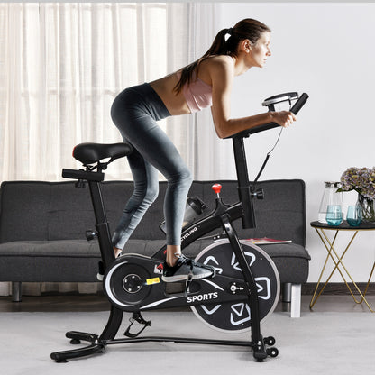 HOMCOM ndoor Stationary Exercise Bike 6kg Flywheel Fitness Cardio Workout Bke Trainer for Home Gym w/ Adjustable Resistance LCD Monitor Pad and Bottle Holder Black