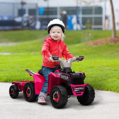 HOMCOM V Quad Bike with Back Trailer, Wear-Resistant Wheels, for Ages 18-36 Months, Pink