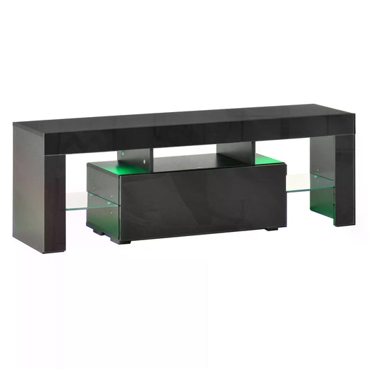 HOMCOM High Gloss TV Unit Cabinet with LED RGB Lights and Remote Control for 43"/50"/55" TV, Media TV Console Table with Compartment, Black