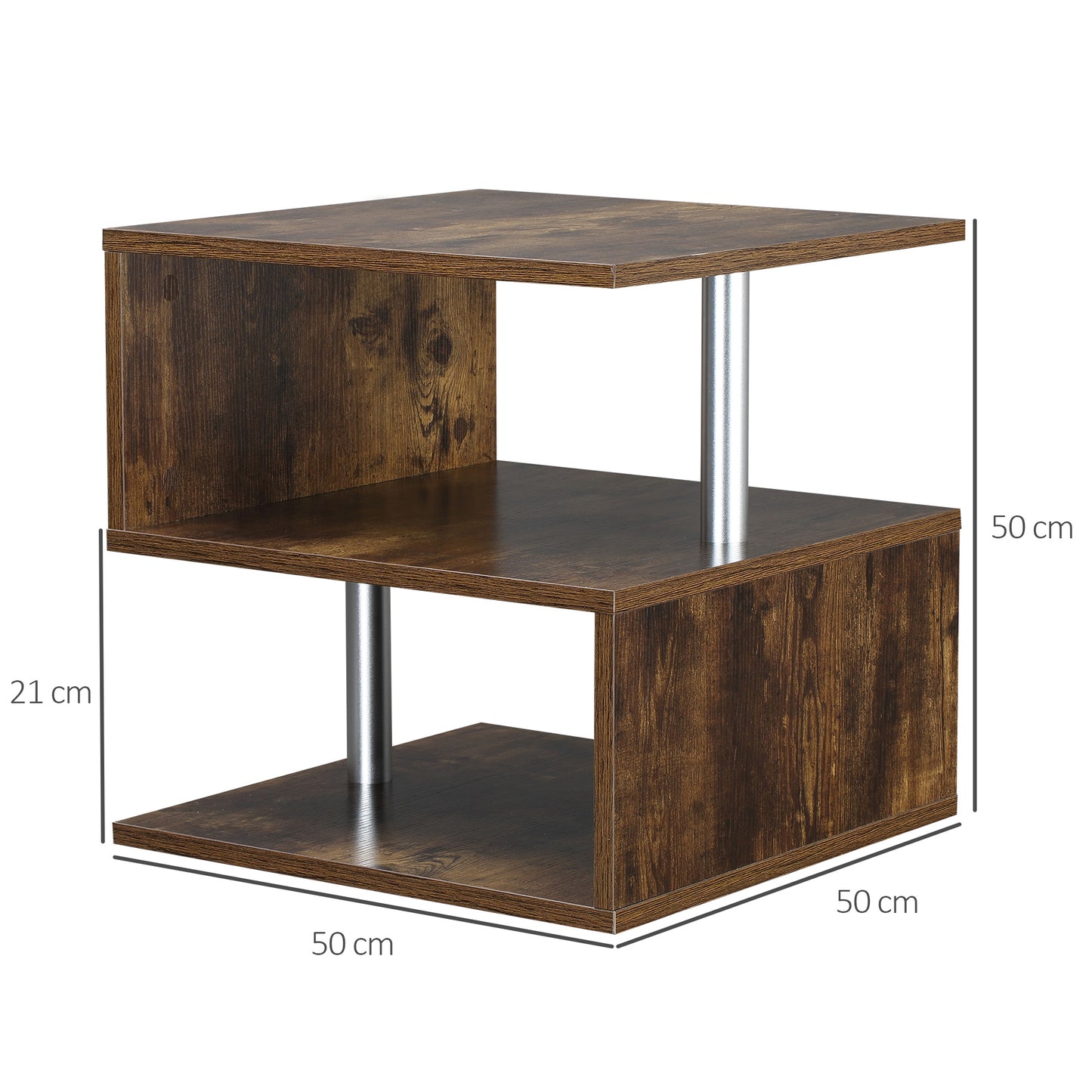 HOMCOM ooden S Shape Cube Coffee Table 2 Tier Storage Shelves Organizer Office Bookcase Living Room End Desk Stand Display (Rustic Brown)