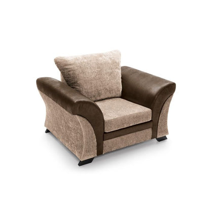 Farrow Crushed Chenille Armchair with Scrolled Arms - Brown Upholstery