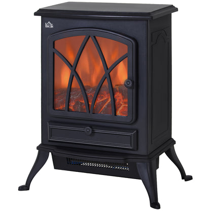 HOMCOM lectric Stove Heater with Realistic Flame Effect, 2000W Portable Indoor Freestanding Electric Fireplace with Adjustable Thermostat, Black